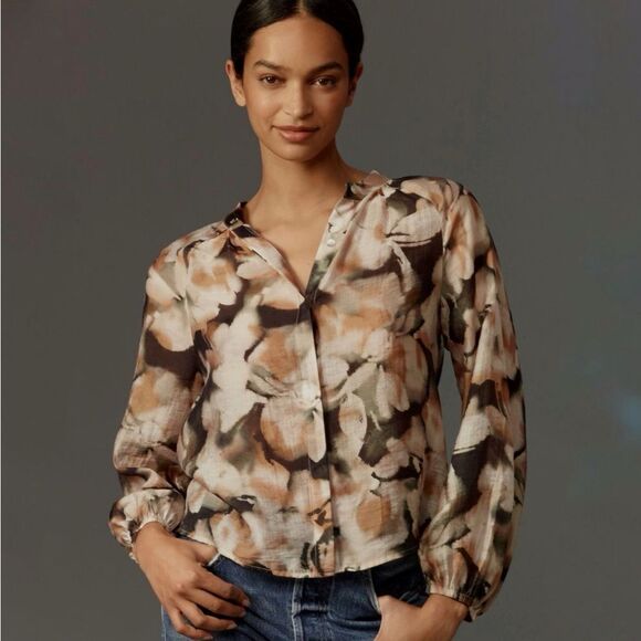 Anthropologie Cloth & Stone Long-Sleeve Peasant Henley Top - Picture 1 of 6